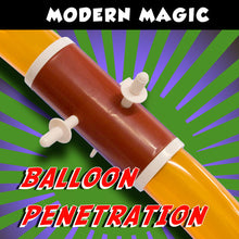 Balloon penetration tool with colorful background and 'Modern Magic' branding.
