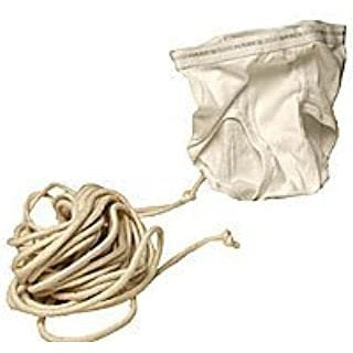 White drawstring bag with a rope on a white background