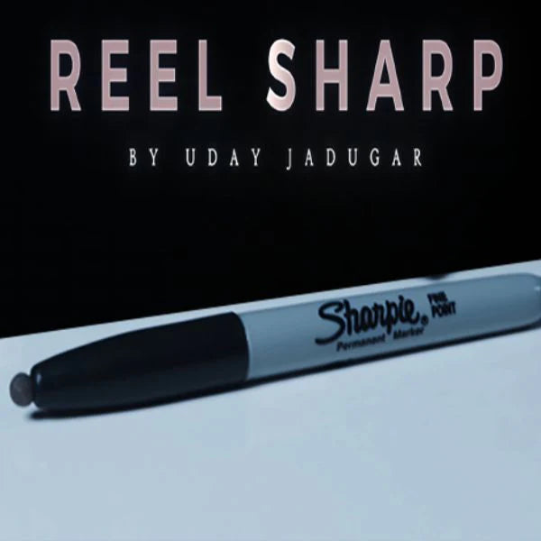 Sharpie marker with 'Reel Sharp by Uday Jadugar' text on a black background
