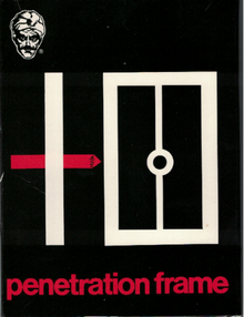 Cover of a book or manual titled 'penetration frame' with geometric designs and a logo on a black background.