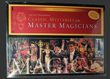 Box of 'Classic Mysteries of the Master Magicians' with images of magicians and text on a white background.