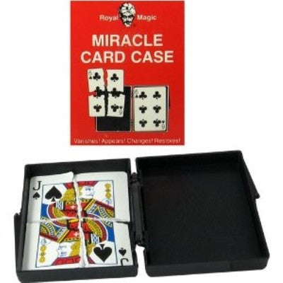 Miracle card case with playing cards and red box labeled 'Royal Magic' on a white background