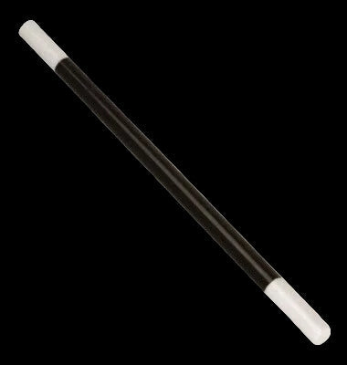 Black magic wand with white ends on a white background, Scarborough Joke & Magic Shop logo visible.
