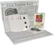 Playing cards with auto fanning feature on a white background