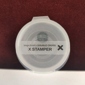 Round clear stamp with 'Double Cross X Stamper' text on a red background