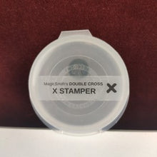 Round clear stamp with 'Double Cross X Stamper' text on a red background