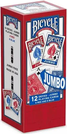 Bicycle Jumbo Face Playing Cards – 12-Deck Set (6 Red / 6 Blue)