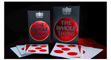 Two card decks titled 'The Whole Thing' with red cards on a dark background