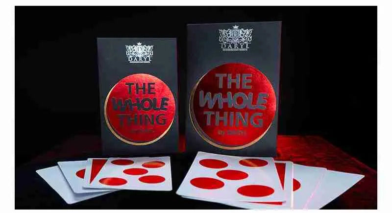 Two card decks titled 'The Whole Thing' with red cards on a dark background