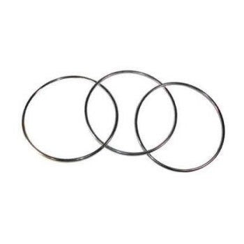 Three metal washers on a white background