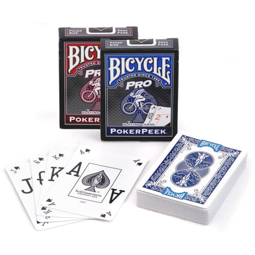 Bicycle Pro Poker Peek playing cards with packaging on a white background
