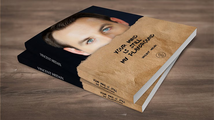 Two books titled 'Vincent Heden' on a wooden surface