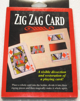 Zig Zag Card packaging with playing card images on a white background