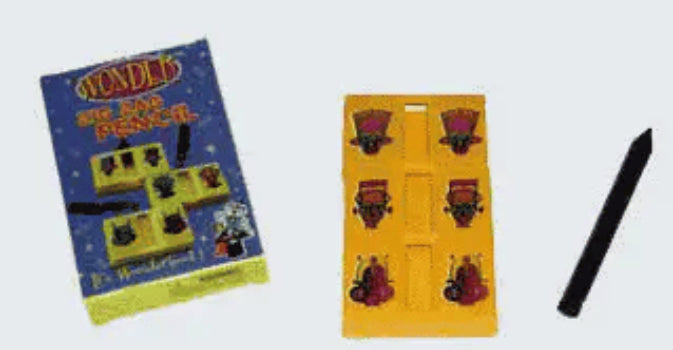 Two packages of 'Stendil' toys and a black pen on a white background